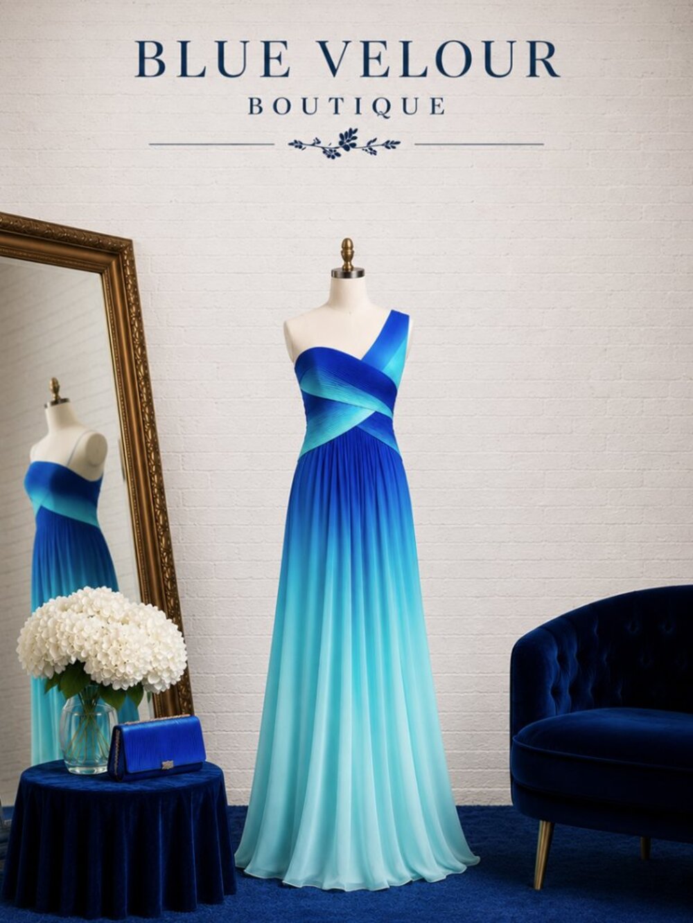 BCBG Max Azria Cobalt Blue & Aqua Ombre Prom or Bridesmaid Dress (Size 0/XS)